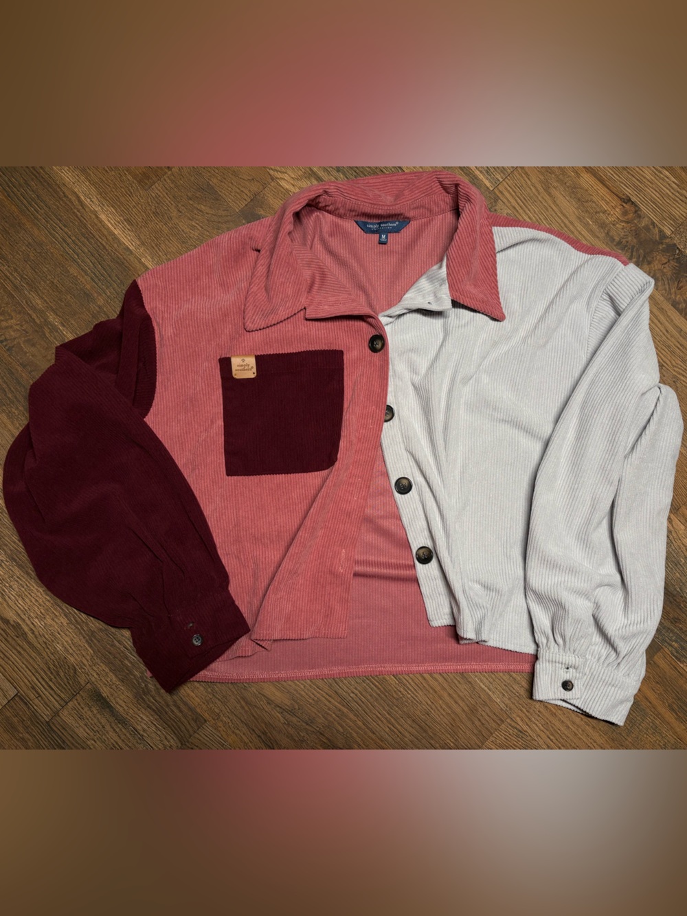 Simply Southern Women’s Color-Block Corduroy Cropped Button-Up